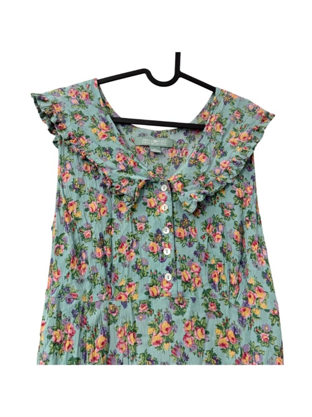April Cornell Floral Crinkle Rayon Waist Tie Sleeveless Midi Dress Womens Medium - Picture 3 of 7